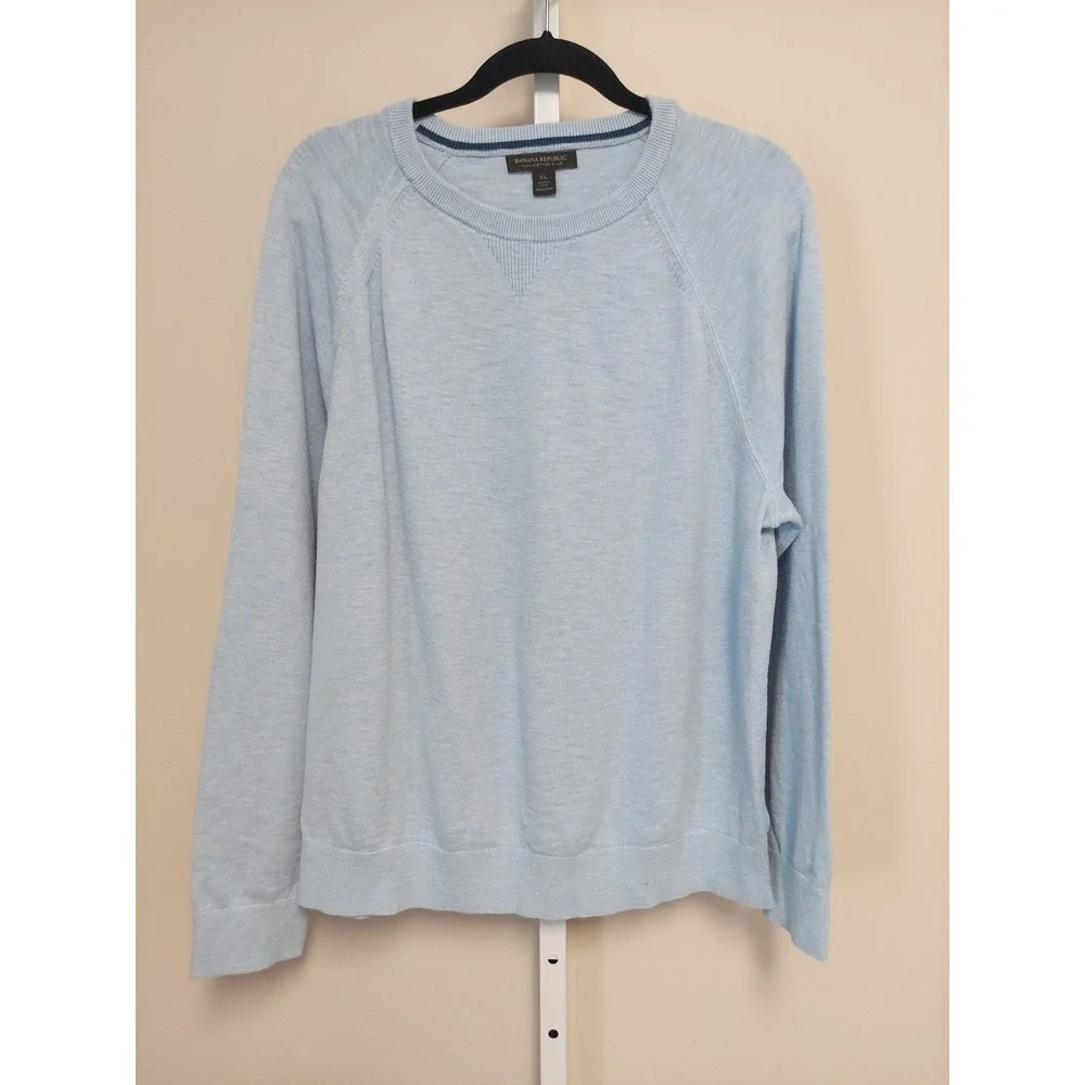 Banana Republic Mens XL Light Blue‎ 100% Cotton Slub Crewneck Raglan Sweater